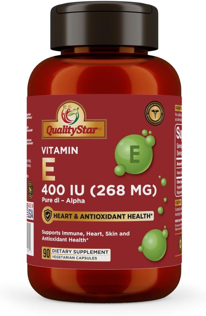 Vitamin E Kapsle pro imunitní, srdce, kůži a antioxidační zdraví - 100% Vegan jednou denně Kapsle 90 Kapsle 400 IU (268 mg)