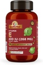 Vitamin E Kapsle pro imunitní, srdce, kůži a antioxidační zdraví - 100% Vegan jednou denně Kapsle 90 Kapsle 400 IU (268 mg)