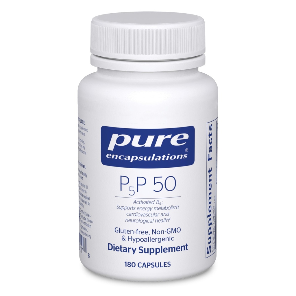 Čisté enkapsulace P5P 50 - Aktivní vitamín B6 - Podporuje energetický metabolismus a zdraví mozku * - Gluten Free & Non- GMO - 180 Kapsle
