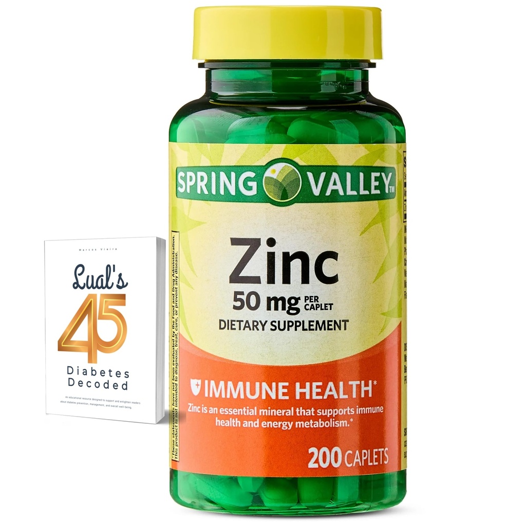 Jarní údolí Zink 50 mg, 200 Počet, Dietní dodatek Kapsle pro imunitní zdraví, Zinkový imunitní doplňky, Bundle s Lual 45 diabetů dekódováno