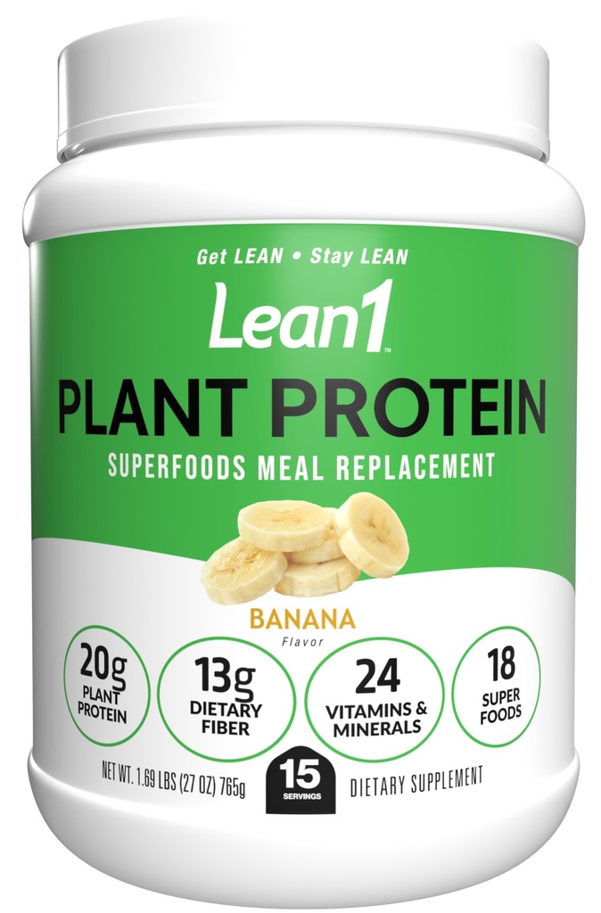 Lean1 Plant- Based Protein Powder, Strava Náhrada, Banana Flavor, 15 Podání