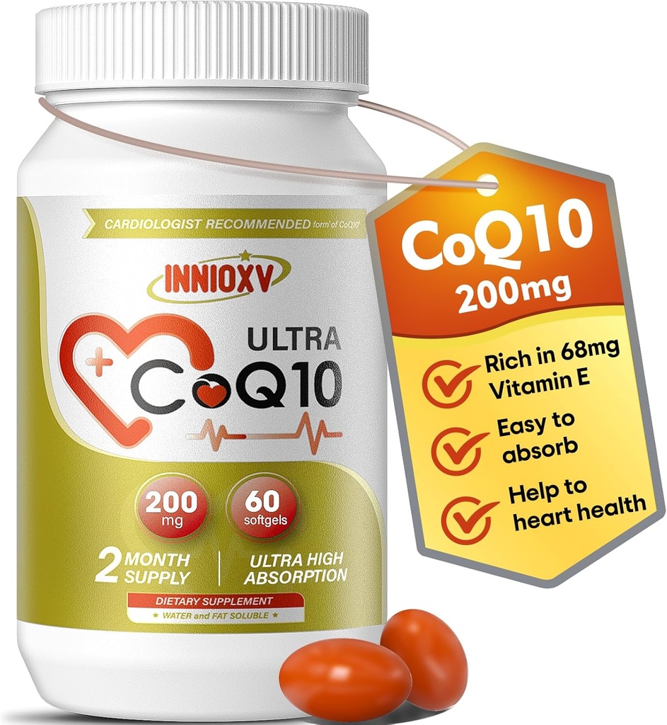 CoQ10 200mg Softgels - High Absorption Coenzym Q10 for Heart Health, Cellular Energy & Antioxidant Support - 60 Softgels