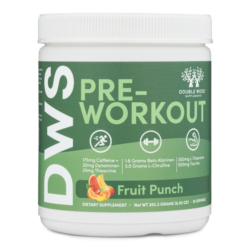Pre Workout prášek pro muže a ženy (30 Doručování kofeinu, Beta Alanine, L-Citrulline, Dynamine, L-Theanine, Taurin, Theacrin, & Více) Předcvičení prášek s Scoop Double Wood (ovocný punč)
