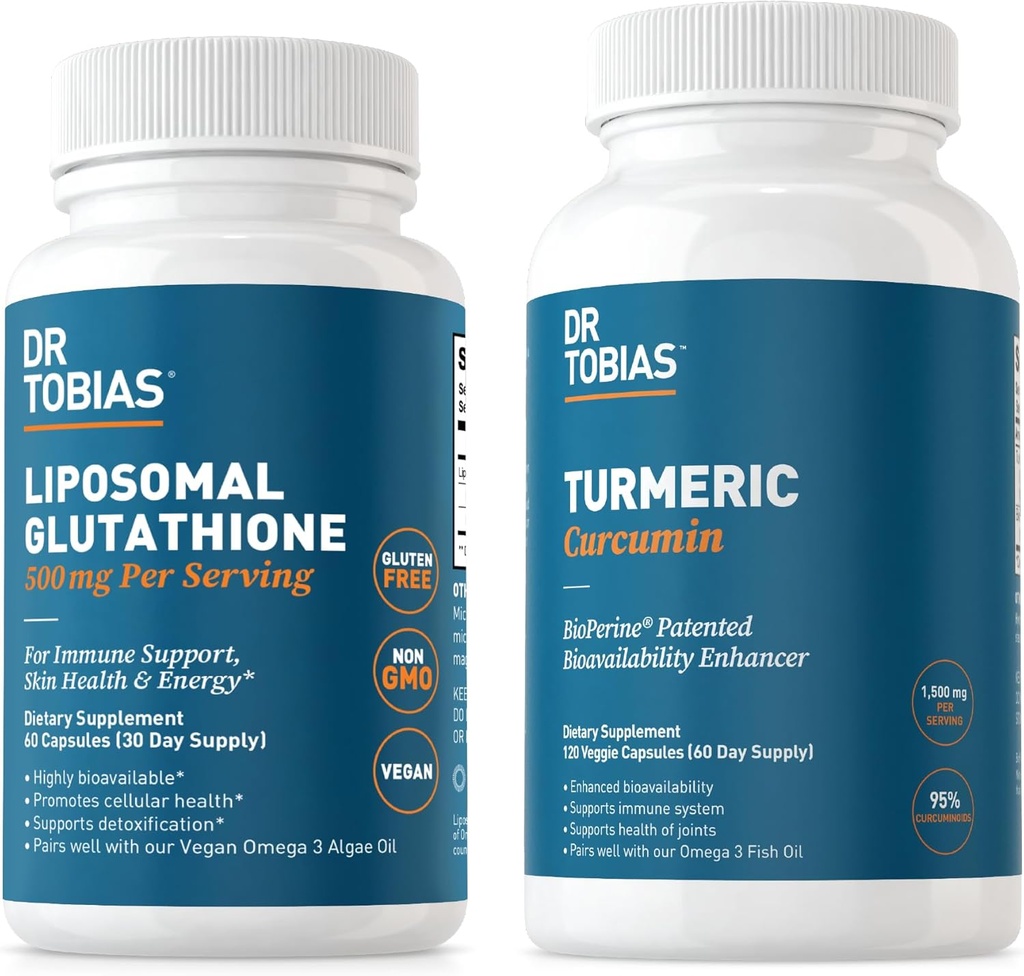 Dr. Tobias Turmeric Curcumin a Liposomal Glutathione - Podporuje společné zdraví, imunitní funkce a kožní vitalitu - Vegan, Non- GMO