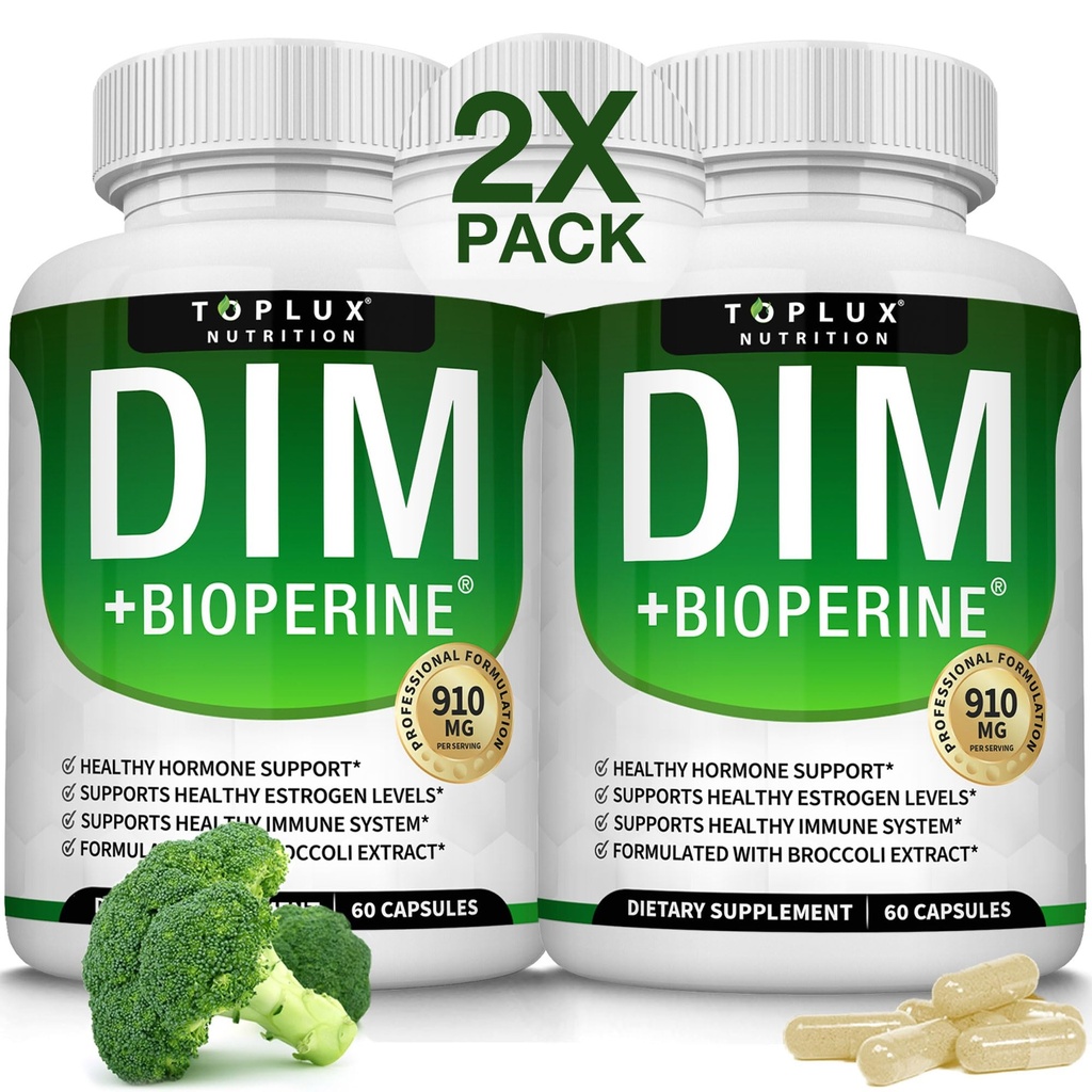 Dim dodatek 910 mg Plus BioPerine Complex - Diindolylmethan na podporu hormonální rovnováhy a metabolismu estrogenu, Pomáhá s Menopause Acne PCOS Lepší kůže kulturistika, pro muže ženy, 60 Kapsle