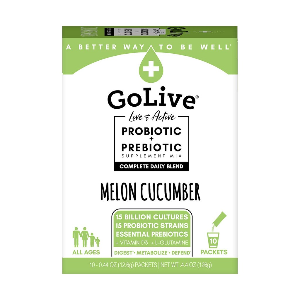 GoLive Probiotika pro dospělé a děti, Melon a Okurka, 10ct- Probiotika pro dospělé a děti, Prebiotická Vlákna pro Gut a stravovací zdraví, Doporučené lékaři a Dieťané
