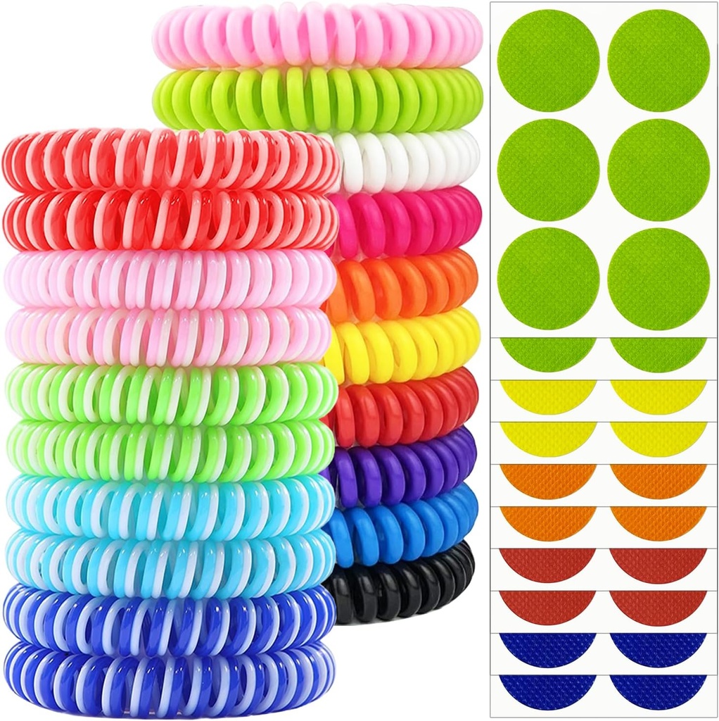 Mosquito Repelent Náramky 20 Pack, Individuálně zabalené Mosquito Repelent Bandy s 60 Pcs Mosquito Repelent Nálepky Záplaty, DEET Free Insect Bug Repelent náramky pro dospělé děti