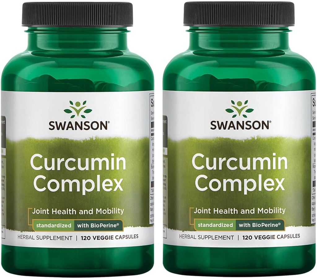 Swanson Curcumin Complex - Bylinný doplněk podporující společné zdraví, mobilitu a fyzickou funkci - Standardizovaný s BioPerine pro maximální absorpci - (120 Veggie Kapsle) (2 balení)