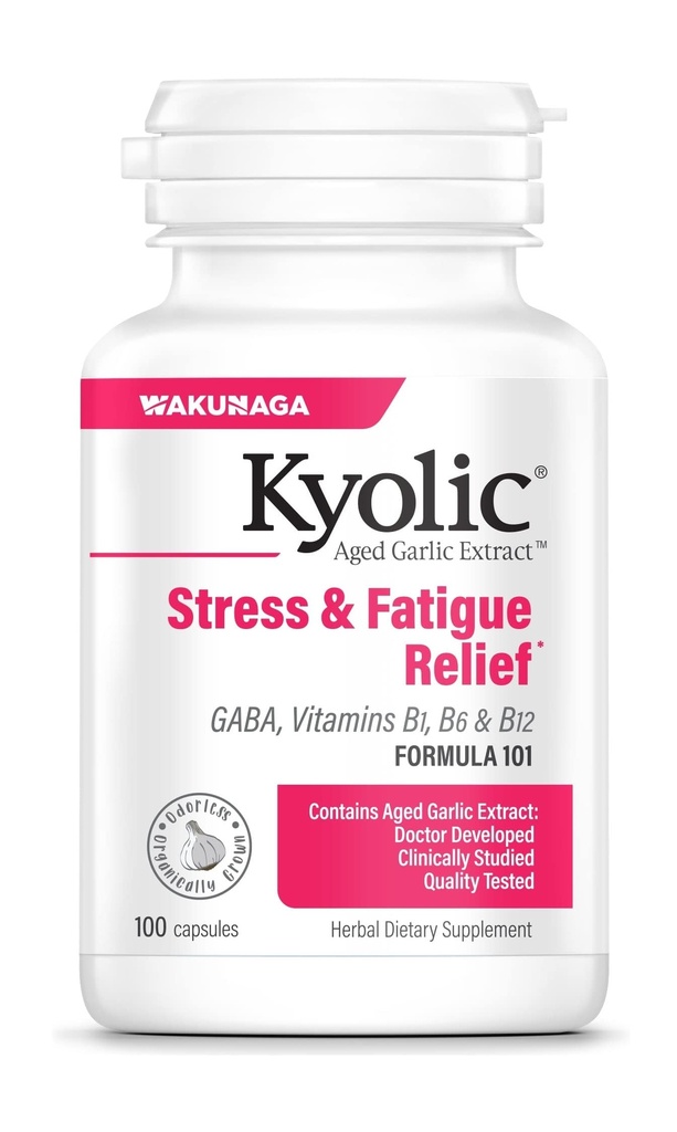 Kyolický Česnek Extract Formule 101, Stres a Únava Relief, 100 Kapsle.