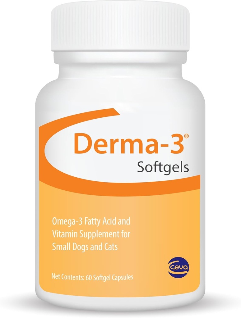 Ceva Derma33 Softgels, Omega33 Fatty Acid & Vitamin dodatek pro malé psy + kočky (60 Počet)