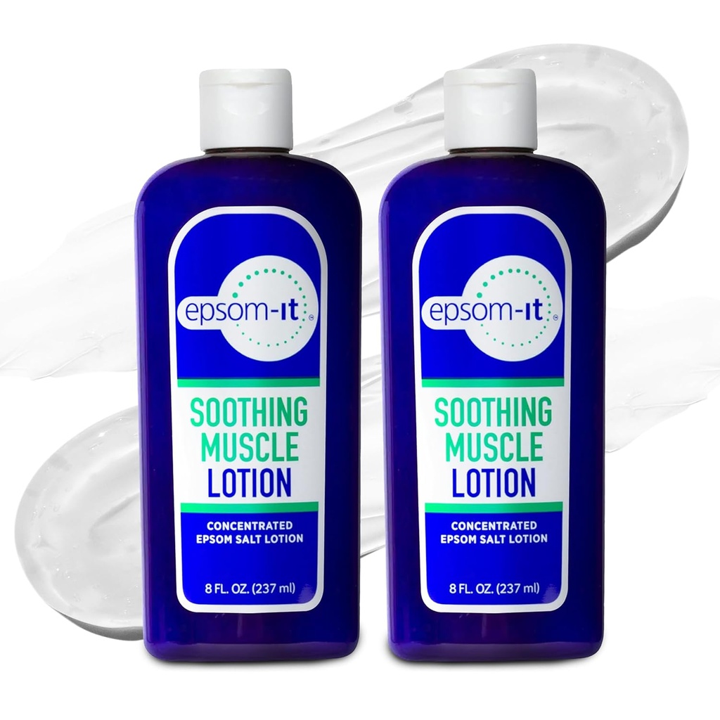 EPSOM- IT Soothing Muscle Lotion - Epsom Salt Magnesium Sulfath Cream Arnica for Muscle Stiffness, Topical Magnesium Lotion, Poskytování komfortu pro nohy, kolena a nohy, 8.0 oz., 2-Pack