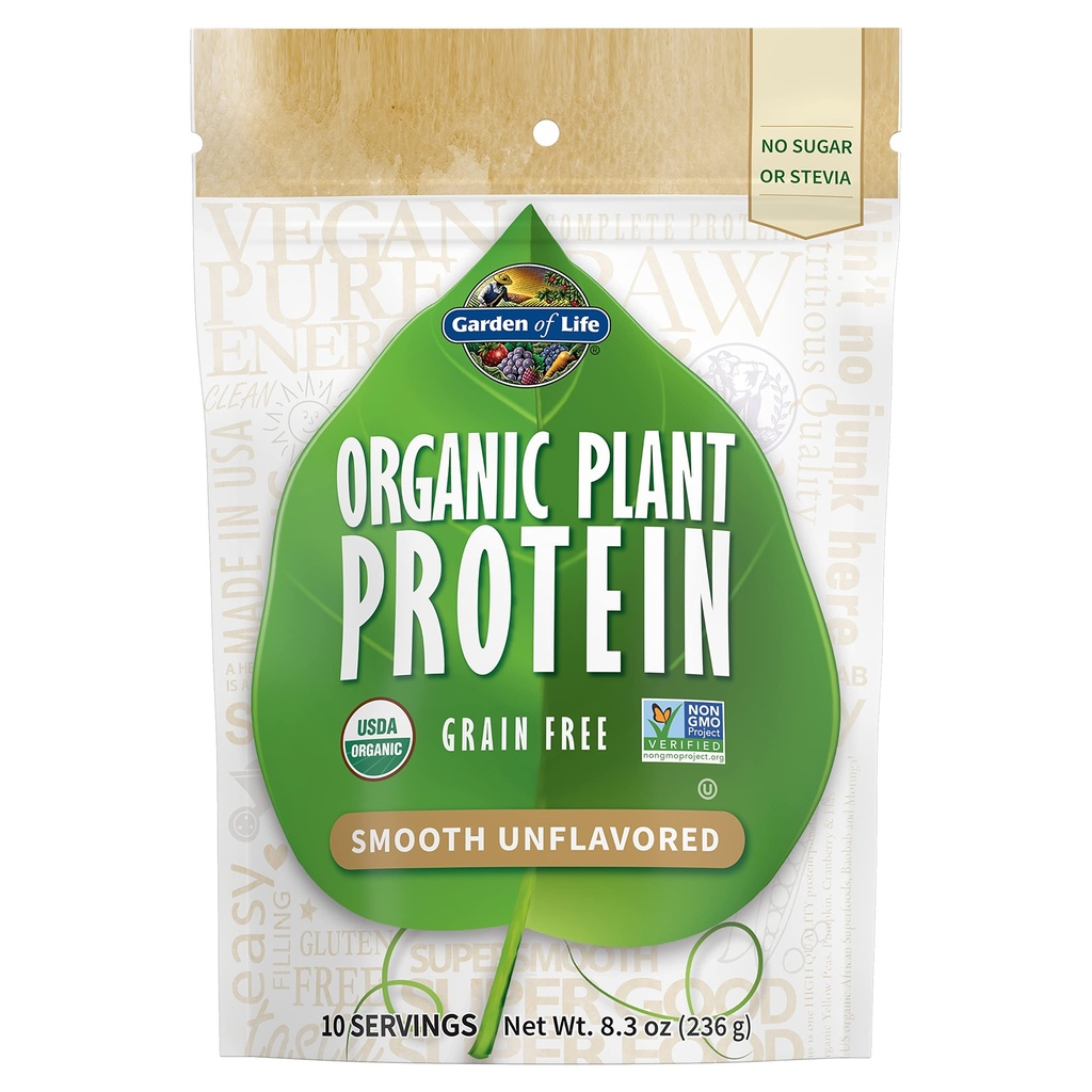 Zahrada životního organického rostlinného proteinu hladký neochucený prášek, 10 Služeb - Vegan, Grain Free & gluten zdarma rostlinného proteinu Shake, 1B CFU Probiotika & Enzymy, No Sugar or Stevia, 15g Protein