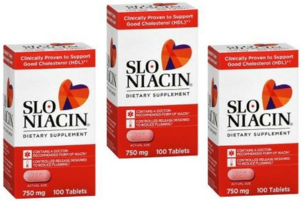 SLO- NIACIN dodatek stravy jednou denně s 750 mg niacinu vitaminu B z kyseliny nikotinové pro vysokou absorpci 100 tablet na lahvičku 3 balení