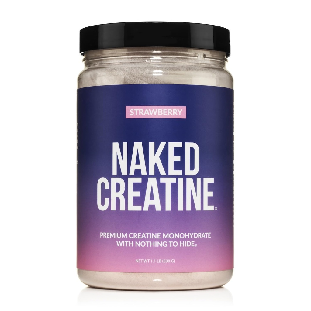 NAKED Creatine - Jahodová ochucená kreatinová monohydrát - Pravý jahodový prášek, žádné přísady, růst svalů, Vegan, Non- GMO, gluten zdarma, Soy Free - 45 Služeb