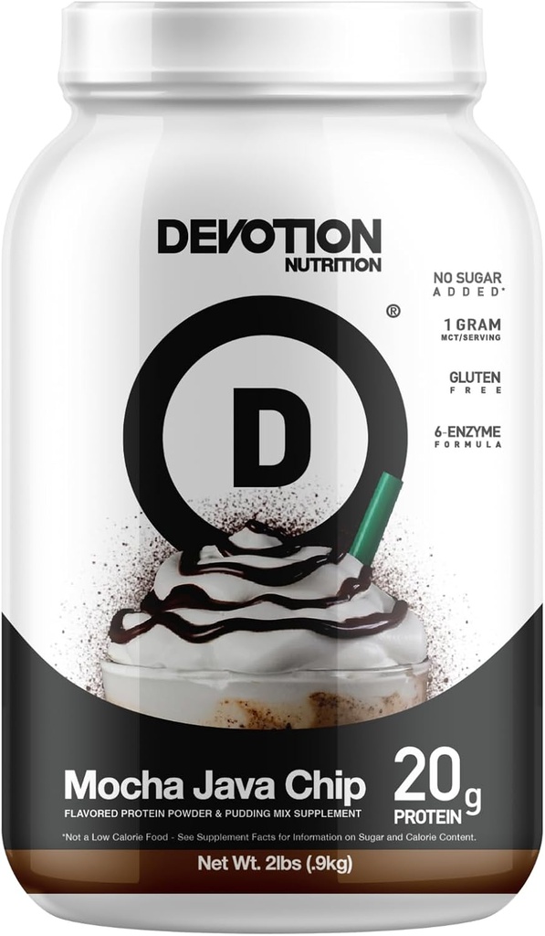 Devention Nutrition Protein Powder Blend 124; Gluten Free, Keto Friendly, No Add Sugars CLANE124; 1g MCT CLANE124; 20g Whey & Micellar Protein CLANE124; 2lb Tub (Mocha Java Chip)