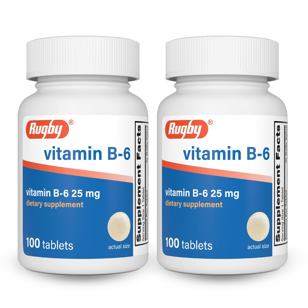 Rugby Vitamin B-6 Tablety - 25mg vitaminu B6 - dodatek stravy - 100 Počet (2 balení)