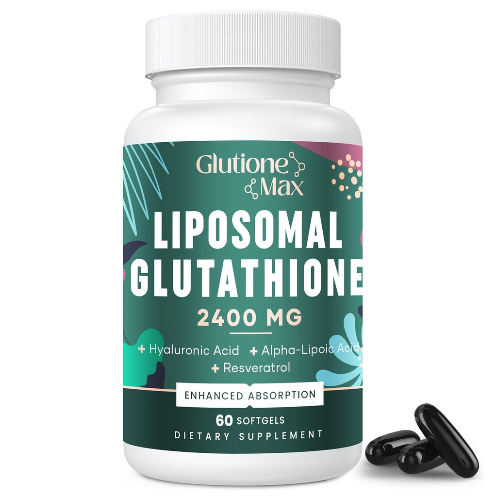 8- in-1 Lipozomální glutathion 2400 MG, vysoce absorpční antioxidační vzorec - s kyselinou hyaluronovou, kyselinou alfa- lipoovou, resveratrolem - kůže, jaterní detox a imunitní systém, 60 Softgels
