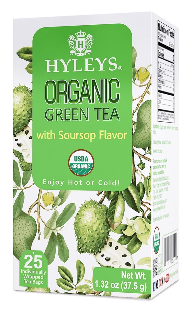 Hyleys Organic Green Tea Soursop Flavor - 25 Tea Bags - (12 Pack - 300 Tea Bags Celkem) - Graviola Guanabana Tea