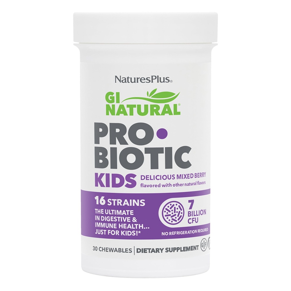 Natures Plus GI Natural Probiotic Kids, Mixed Berry - 30 Chewables - Stravovací a imunitní zdraví jen pro děti - Gluten zdarma - 30 Služeb