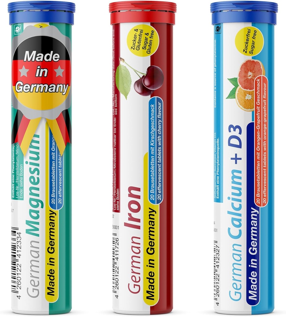 T & D Německý Mineral Plus Balíček 60 Servings - Vegan, Nulový cukr - Drink Effervescent Tablety - Železo, vápník, hořčík Pharma - Vyrobeno v Německu