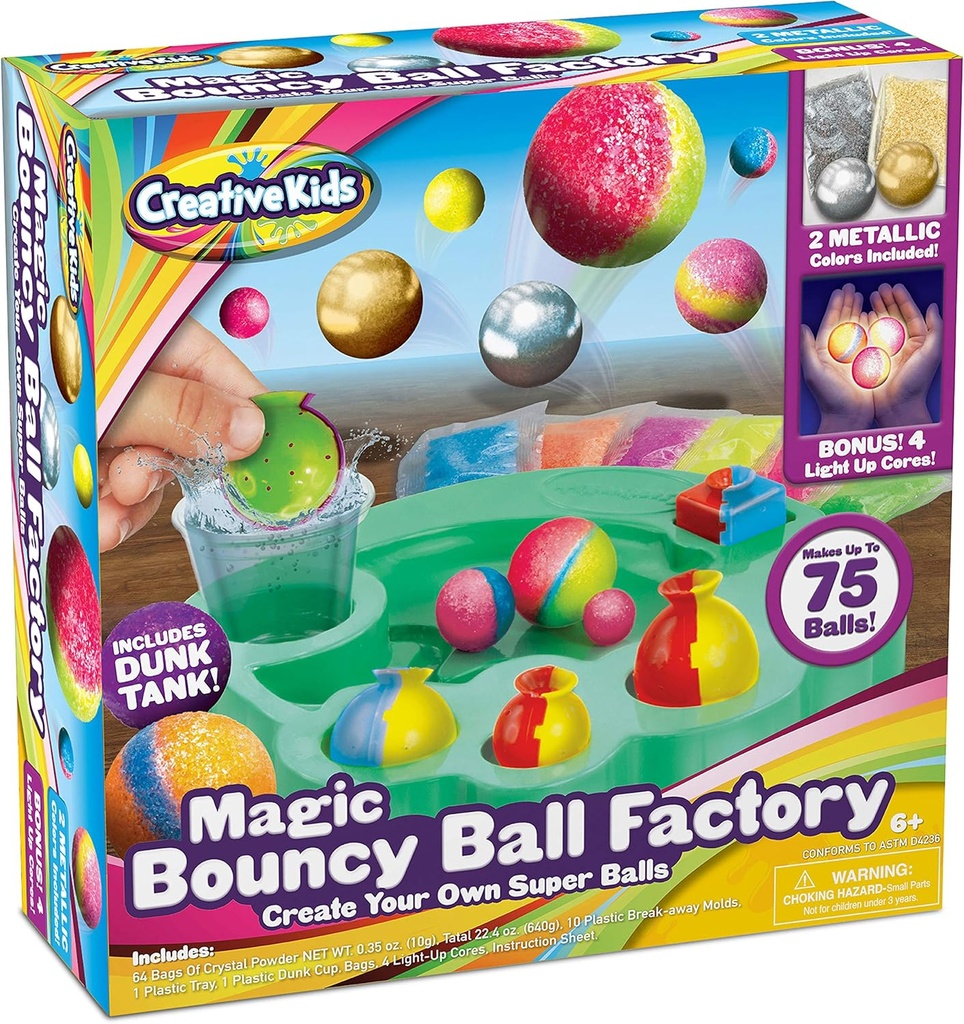 Magic Bouncy Ball Factory Set - Make 75 Ohromující DIY Bouncy Balls, Light- Up Magic Balls! Science kits for Kids, Perfect for Science Projects and Science Parties!