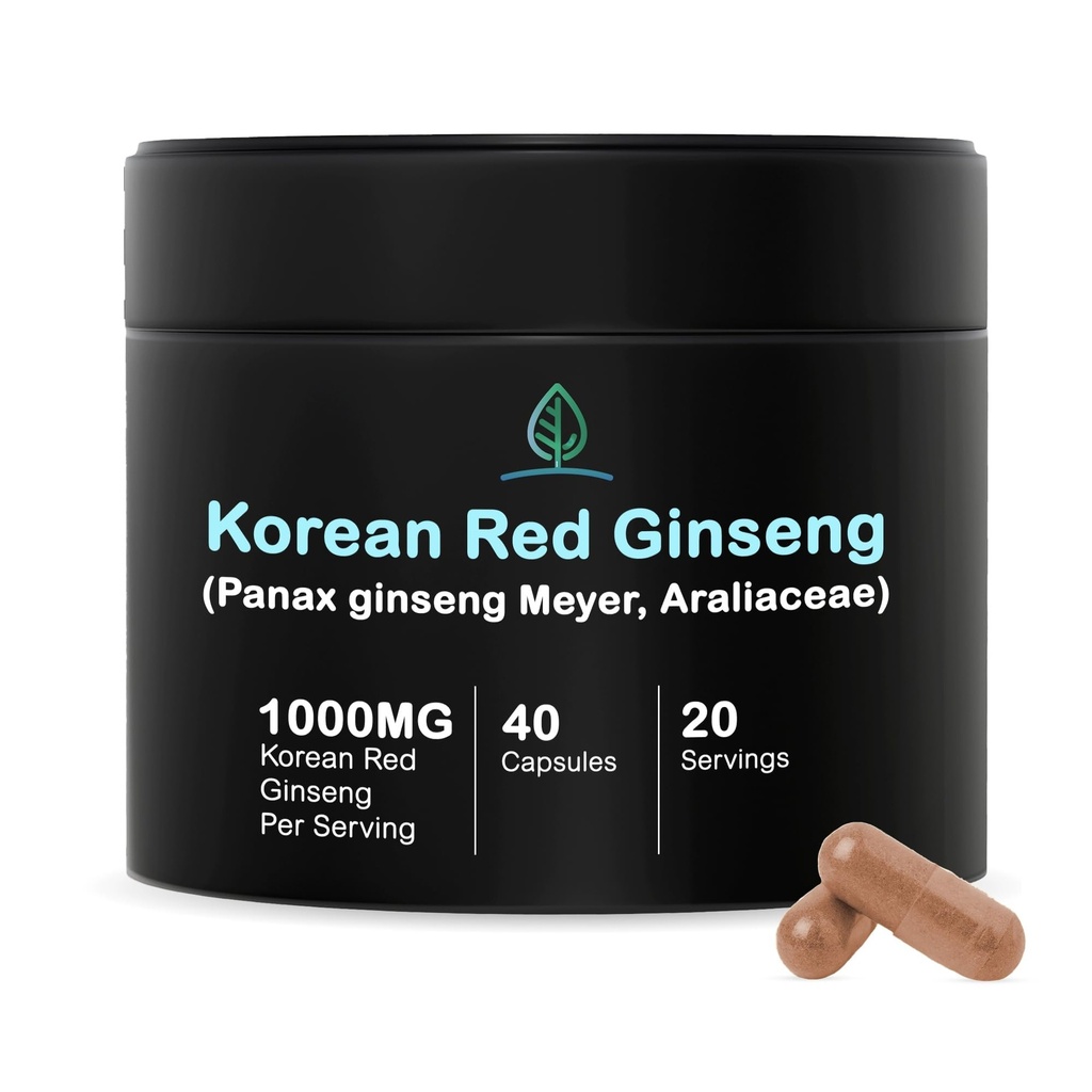 holistické Bin Korean Red Ginseng Kapsle Čisté Panax Ginseng dodatek 124; Vegan, gluten zdarma, Non GMO, No Fillers CLANE124; bohaté na ženšen (40 Kapsle)