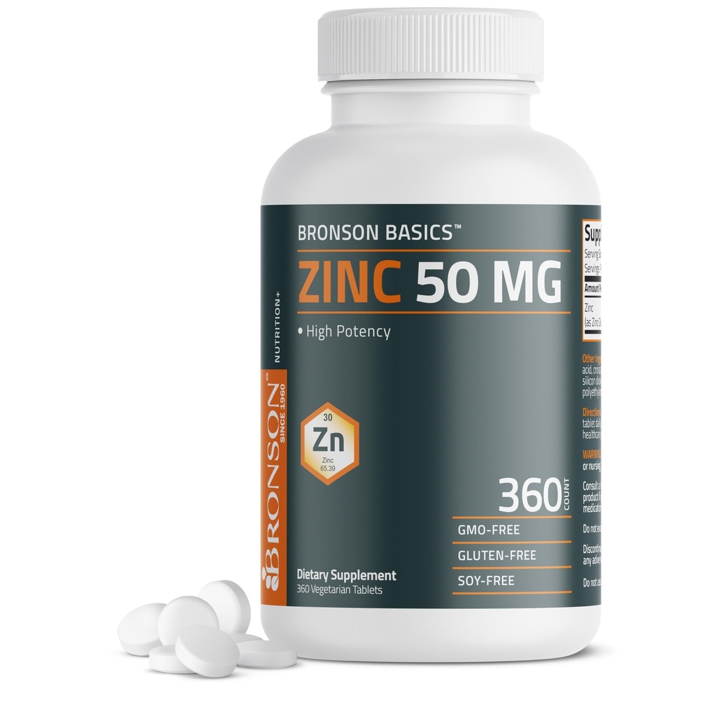 Bronson Zinek 50 MG High potency podporuje imunitní, antioxidant & Skin Health - Non- GMO, 360 Vegetariánských tablet