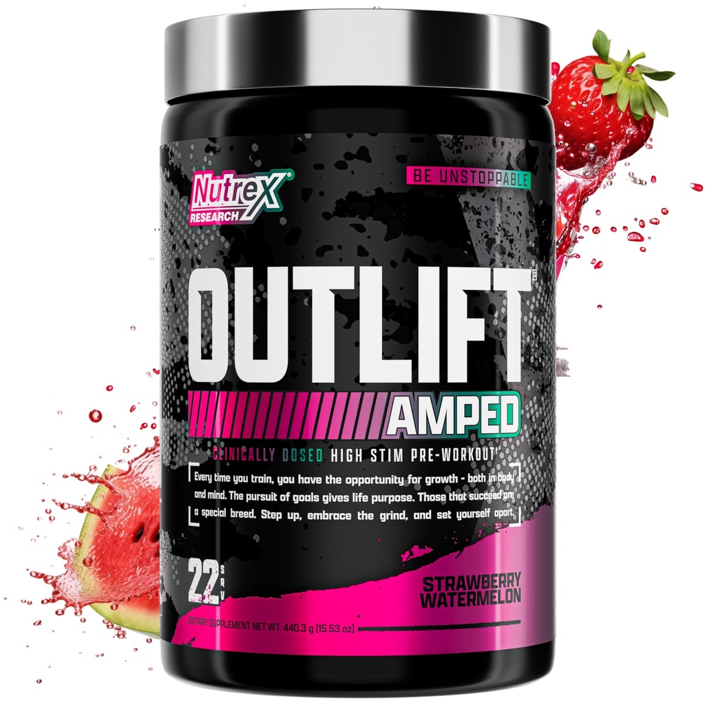 OUTLIFT rozšířené Max dávkování HIGH STIM Pre Workout prášek 6G Citruline, 3.2G Beta Alanin, Alpha GPC, CognatiQ, Extreme Energy, Masivní čerpadla, Elektrolyty (Jahodový meloun, 22 Služeb)