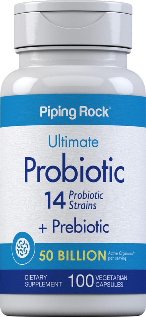 Piping Rock Probiotic a Prebiotic pro ženy a muže 124; 50 Miliardy CFU 124; 100 Kapsle 124; Ultimate 14 Stuin dodatek 124; Vegetariánské, Non- GMO, gluten zdarma