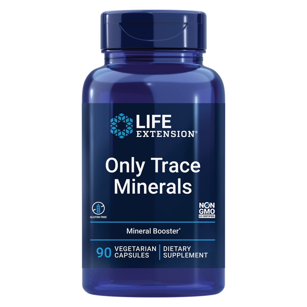 Life Extension Only Trace Minerals, denní dávka zinku, chromu, boru, mědi, manganu, vanadylsulfátu, gluten- Free, Non- GMO, Vegetariánské, 90 Kapsle