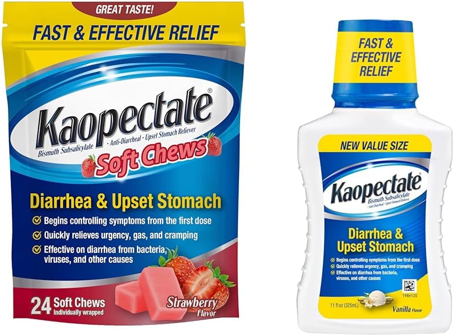 Kaopectate Anti- Diarrhealing Soft Chews 24 Počet a Upset Žaludek Relief Liquid 11 Fl Oz