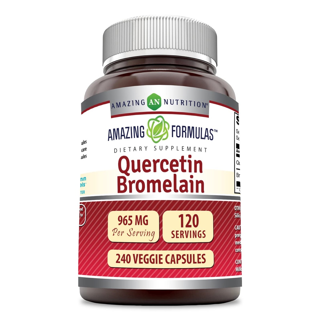 Amazing Nutrition Quercetin 800 Mg s Bromelain 165 Mg Veggie Kapsle Dodatek 124; Non- GMO 124; Gluten zdarma 124; Vyrobeno v USA 124; Vhodné pro vegetariány (240 Počet)