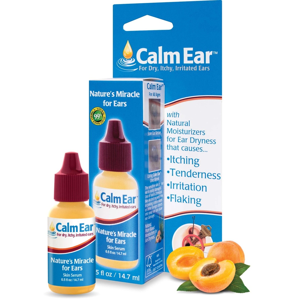 Miracell Calm Ear Kapky 14.7 ml - Přírodní úleva pro Itchy, podrážděné a suché uši - Maže špunty do uší a naslouchací pomůcky