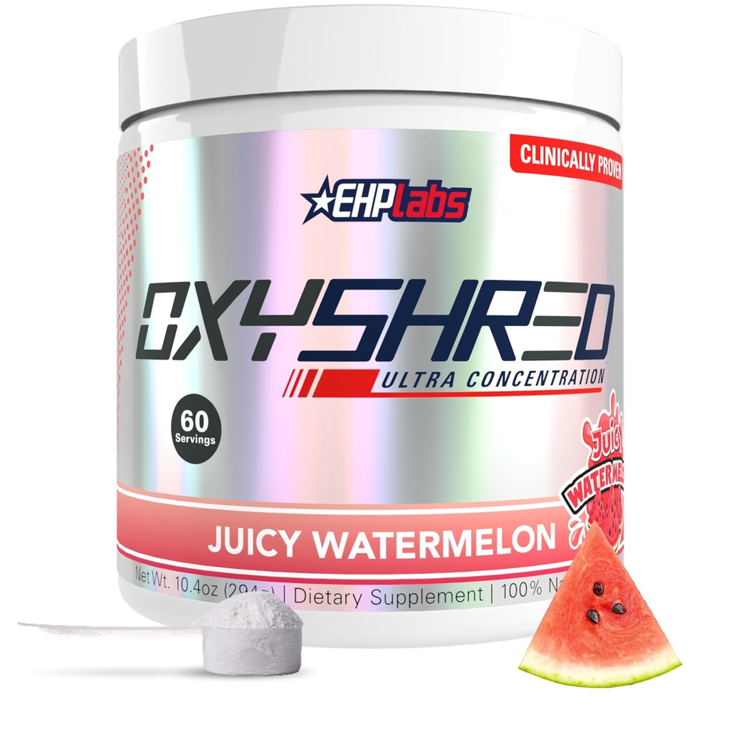 EHP Labs OxyShred Pre Workout Powder - Presping Powder with L Glutamine & Acetyl L Carnitin, Energy Boost Drink - šťavnatý meloun, 60 Služeb