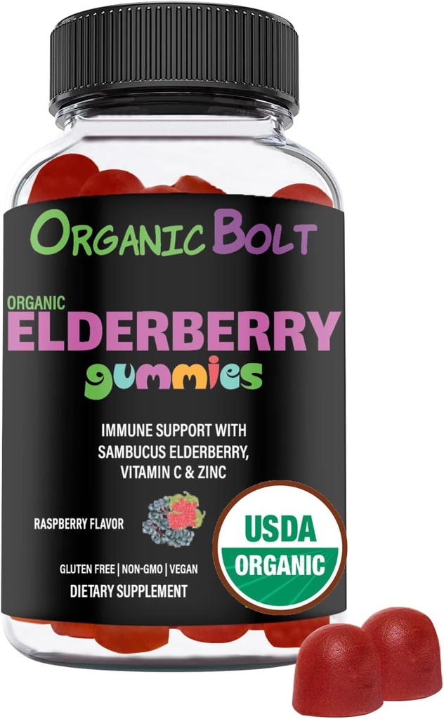 USDA Organic Elderberry Gummies - High Potency 150mg Organic Elderberry Gummies pro dospělé a děti s vitamínem C & Zinek - Imunitní podpora Gummies - Vegan, Želatina & gluten Free - 60 Počet