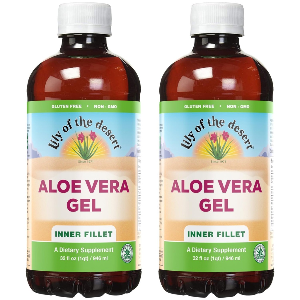 Lily Of The Desert Aloe Vera Gel - Inner Filet Silnější Konzistence Aloe Vera Drink with Natural Vitamíny, Dědičné Enzymy pro Gut Health, Žaludek Relief, Wellness, Žhavá kůže, 32 Oz (Balení 2)