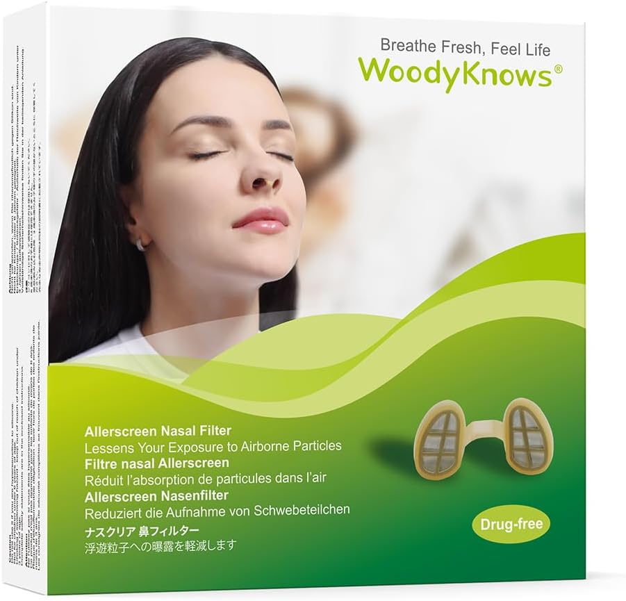 WoodyKnows 3 Allerscreen Nasal Filtry s 12 páry náhradních filtrů, Model 2024, Sezónní a Prachové Alergie pomoc (Velké, 3 Filtry + 12 Náhrady)