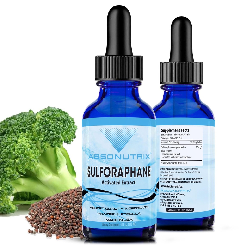 Absonutrix Activated and Stabilized Sulforaphane, 20 mg, 200 Servings, Helps Cognitive Function, Helps Slow Down Aging, Third Party Tested, Easy Absorption, GMP- Certified, Non- GMO, Made in USA,