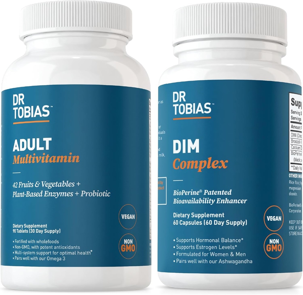 Dr. Tobias Dospělý Multivitamin & DIM Complex, Podporuje energetickou, imunitní a hormonální rovnováhu pro muže a ženy s 42 ovoce a zeleniny, BioPerine, Brokolice Extract & vápník, Non- GMO
