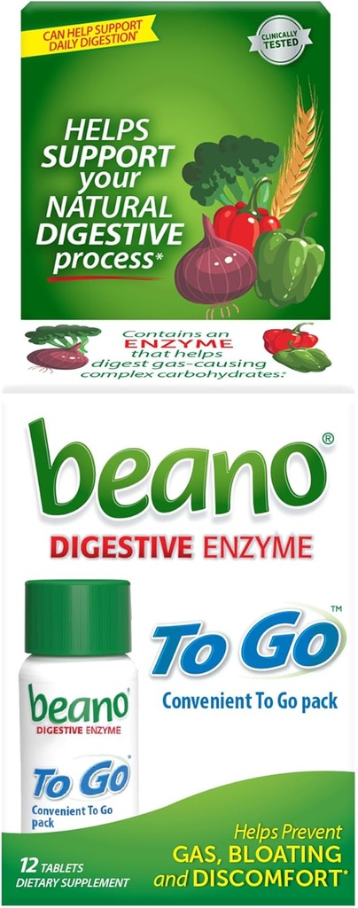 Beano to Go Prevence plynu, Food Enzyme Dietní dodatek, Nápověda Digest Gas- způsobuje potraviny, 12 Tablety