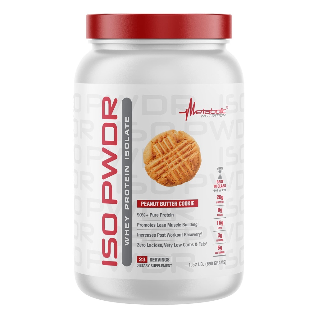Metabolické nutriční syrovátkové bílkoviny izolát ISO PWDR arašídové máslo Cookie, 1.54lb, 23 Servings, 26g protein, rychlé trávení, nulové sacharidy, Delicious Flavor, velmi nízké sacharidy & tuk, nulová laktóza