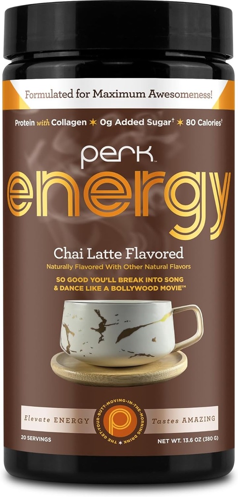 Perk Energy Original Chai Latte Ochucený nápoj Powder (20 Servings) - gluten- Free, Peanut- Free