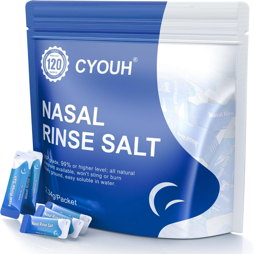 120PCS Salt Saline Packets Sinus Nasal Rinse pro Neti Pot, jednotlivě zabalené 2.34G Nasal zavlažovací systém Nos Cleaner Saline Refill Packets