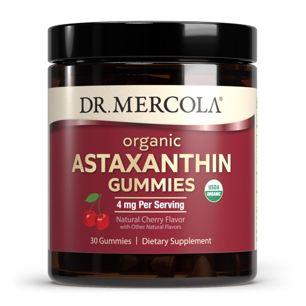 Dr. Mercola Organic Astaxanthin Gummies, 30 Servings (30 Gummies), 4 mg per Serving, Dietní dodatek, Antioxidant a imunitní podpora, Certified Organic, Non- GMO