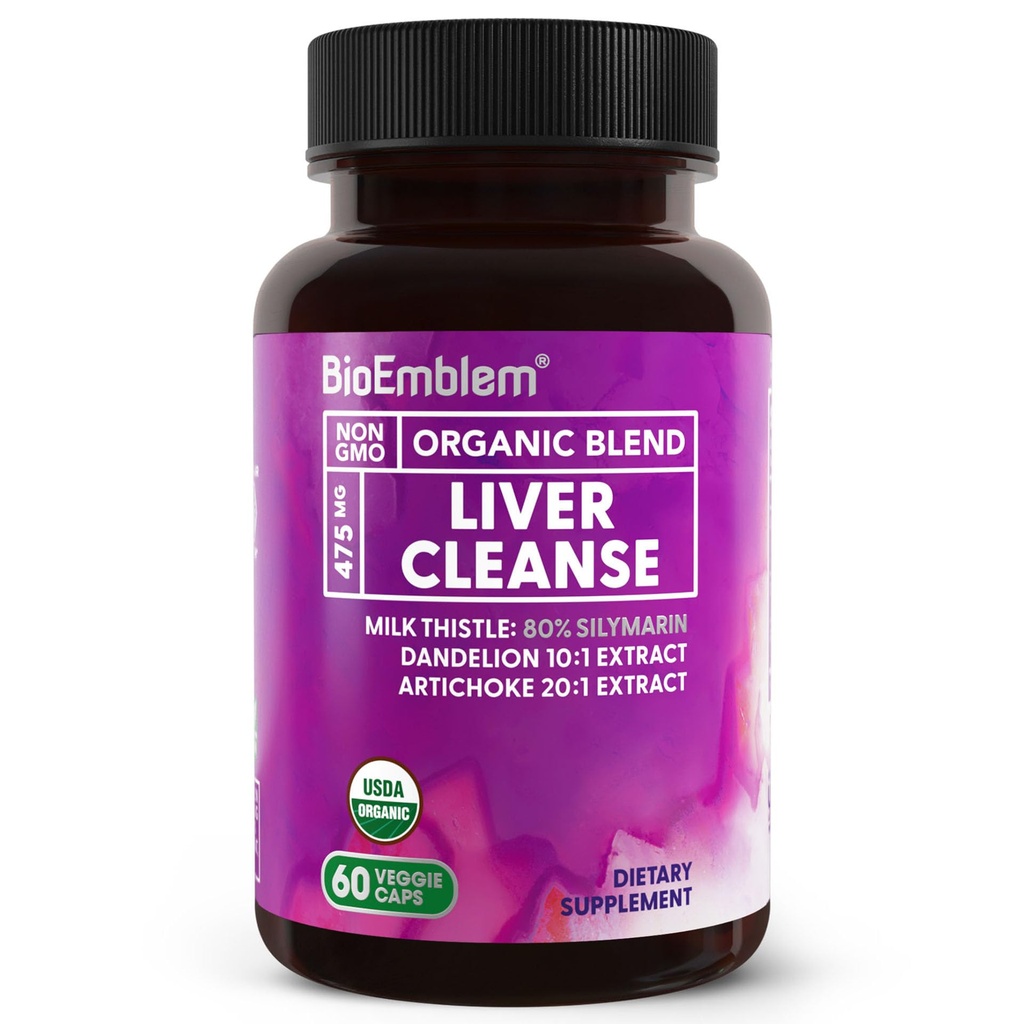 BioEmblim USDA Organic Játra Cleanse - 80% Silymarin Mléko Thistle Extract pro zdraví a funkci jater s Pampeliška & Artyčoky Extracts - 100% Vegan, Non- GMO - Bylinná játra - 60 Kapsle