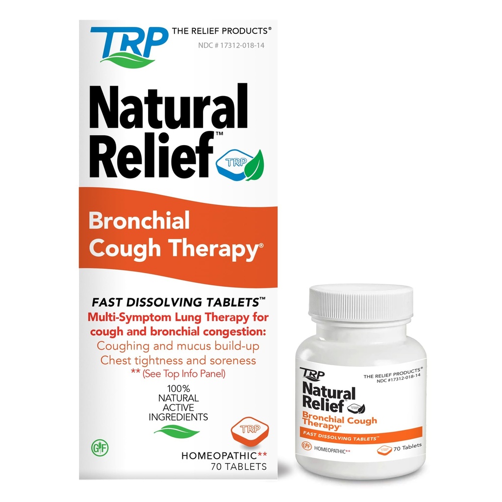 Relief Products Bronchial Cough Therapy Rychlé rozpuštění tablety - 100% přírodní aktivní složky - 70 Počet