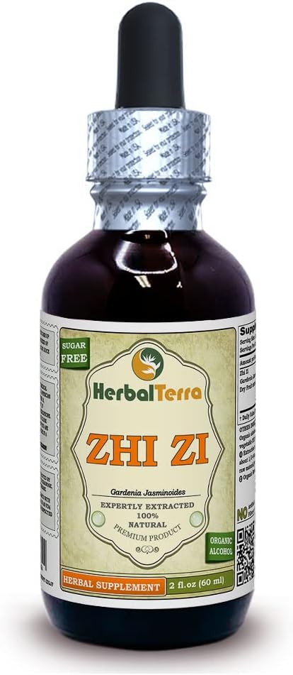 Zhi Zi, Gardenia (Gardenia Jasminoides) tinktura, organický sušený ovocný tekutý extrakt (značka: HerbalTerra, Proudly Made in USA) 2 fl.oz (60 ml)