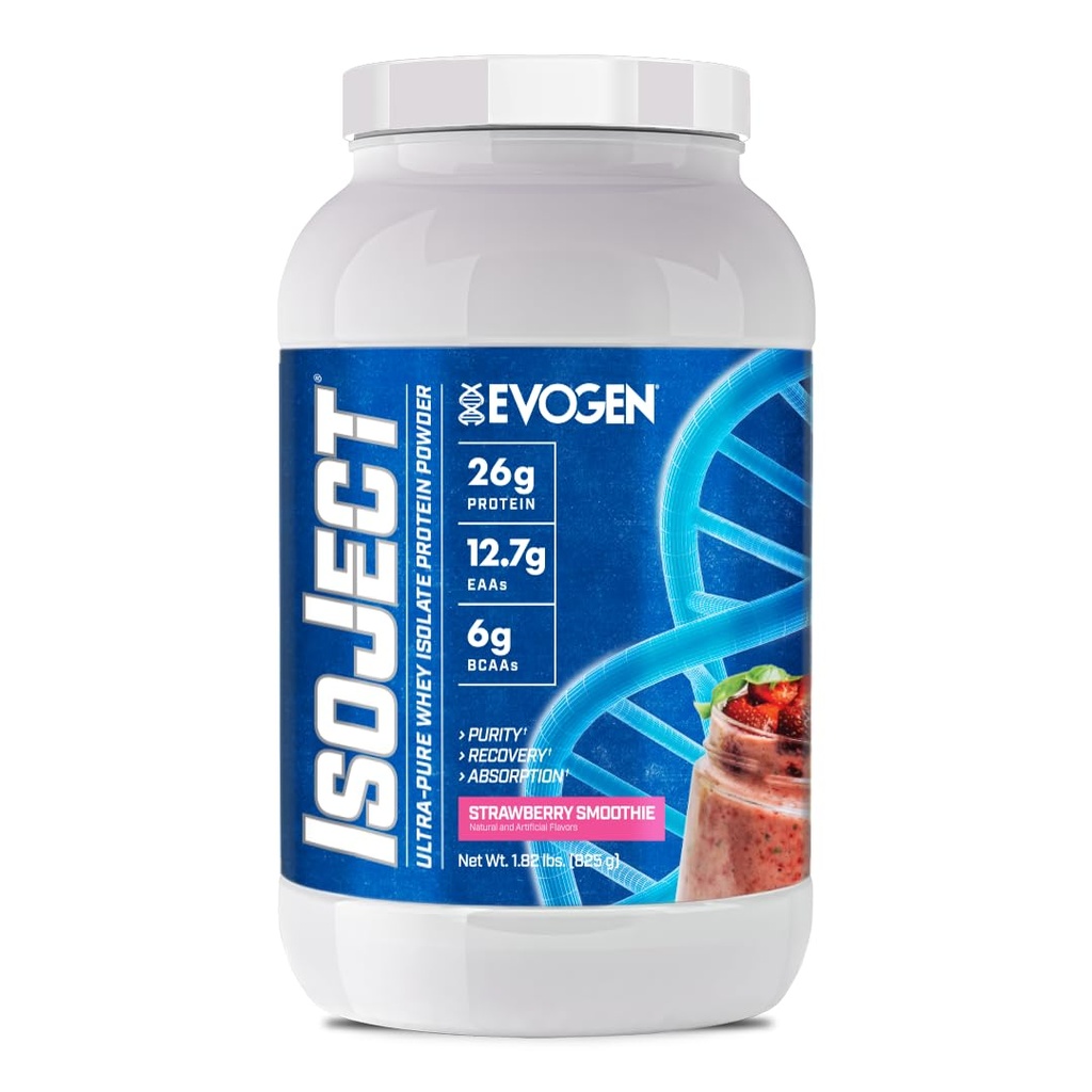 Evogen Isoject - Syrovátkový protein izolát 124; Ultra- čistý syrovátkový protein prášek s Ignitor Enzymy, BCAA a EAA 124; Enhanced Absorption & Recovery 124; Jahodový Smoothie 124; 25 Služeb