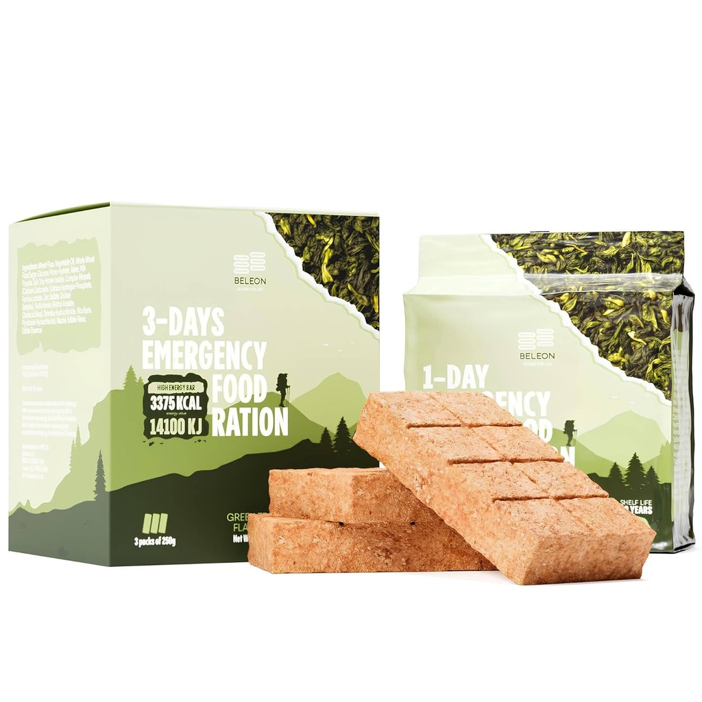 Green Tea Nouzové zásobování potravinami - 3- den 72 hodin Sušenky Bary MREs Strava Vojenské 2024 Přežití Kit - 20 Roky použitelnosti Kempování Turistické dodávky