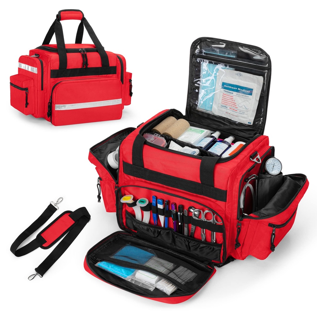 Damero Professional Medical Bag Prázdné, První Responder Trauma Bag s odnímatelné děliče pro domácí zdravotní péči, EMT, EMS, červená (Bag POUZE)